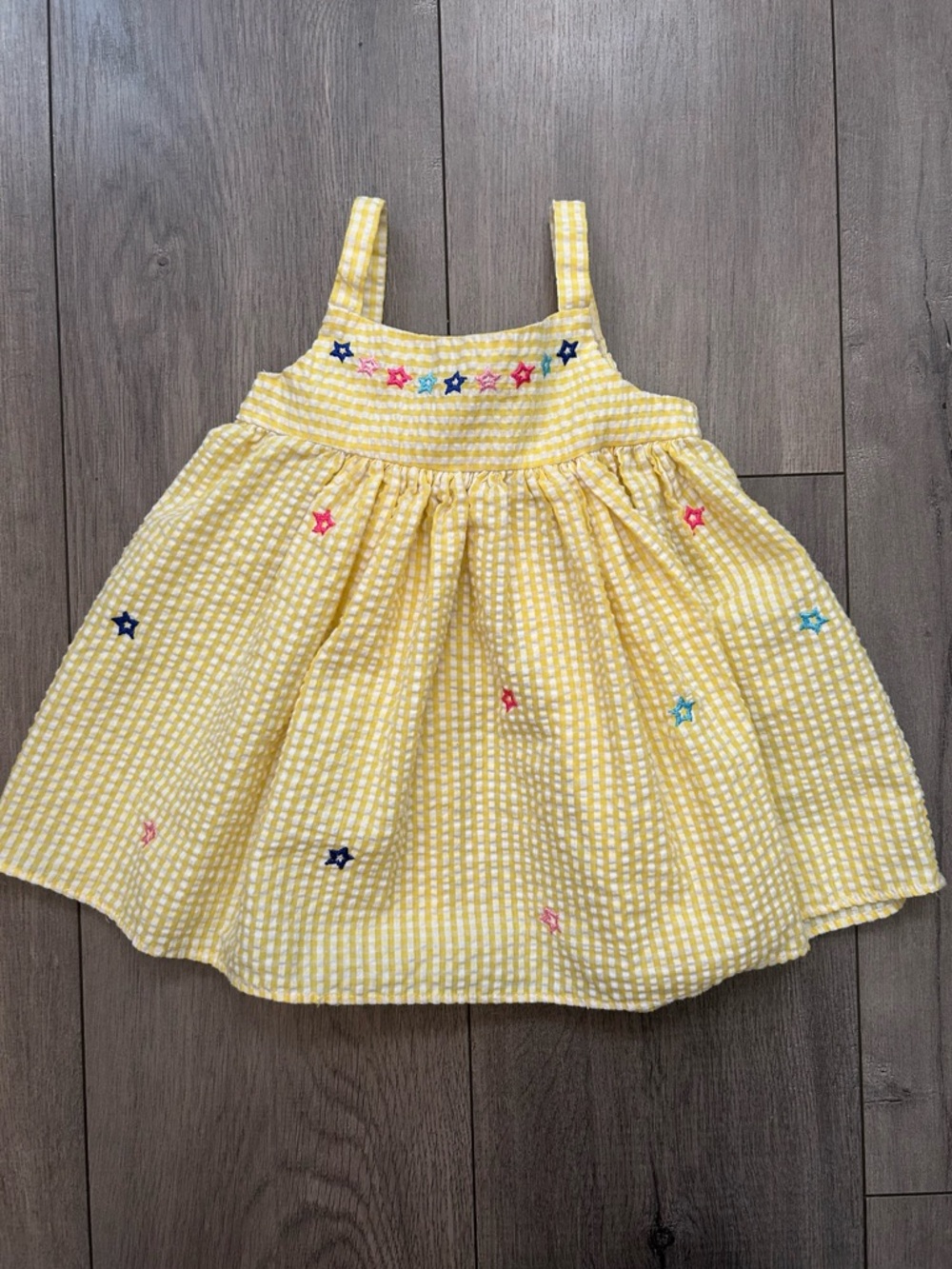 Counting Daisies Woven Dress in yellow gingham w/star embroidery - Sz: 12m